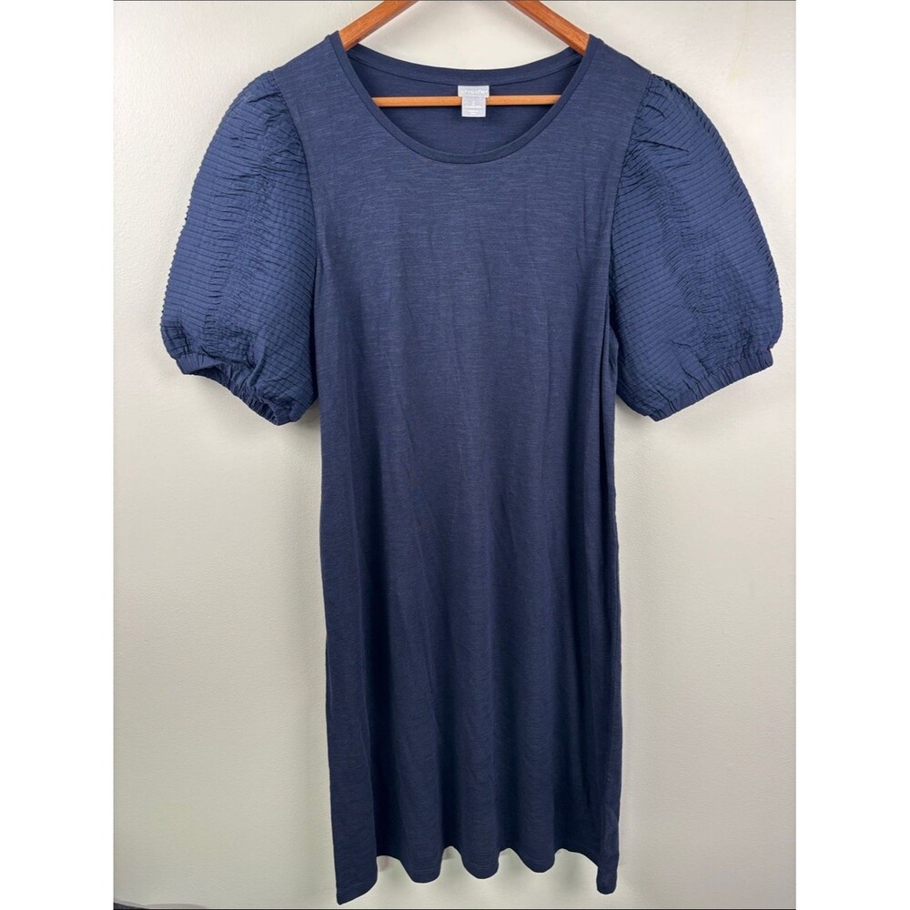 Chico's Navy Puff-Sleeve Midi Dress size 2 12/14 women’s classic large